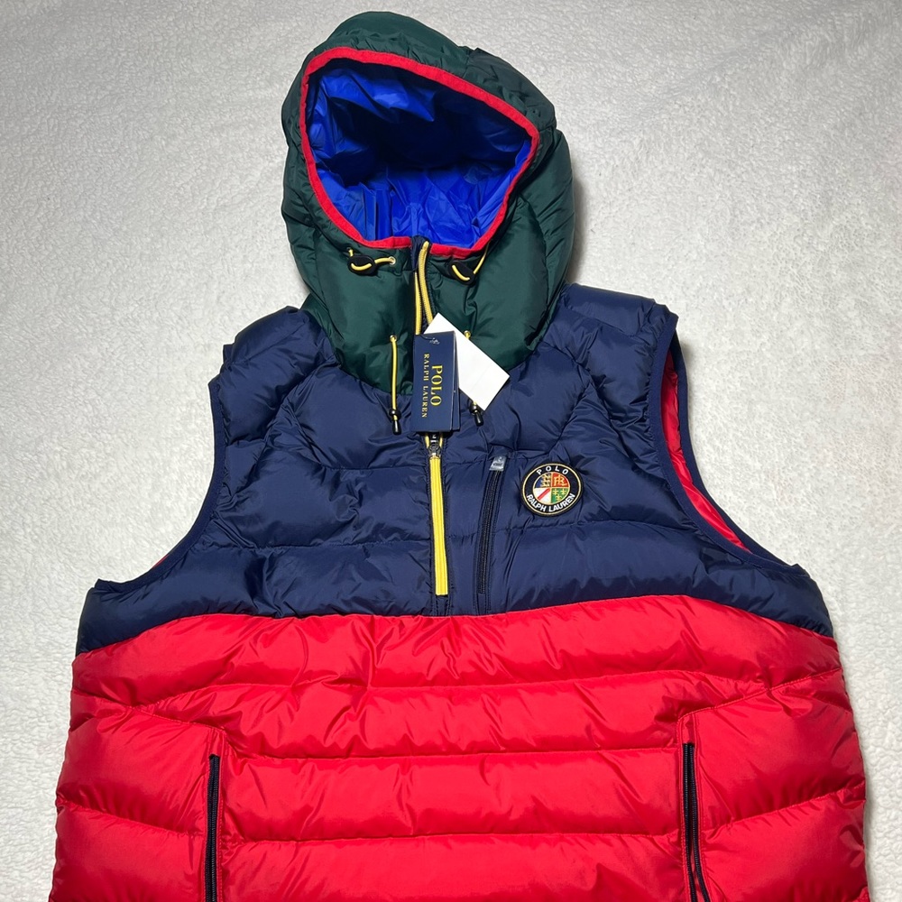 Polo Ralph Lauren Big Crest Cookie Patch Hooded Pullover Puffer Vest Men’s XL